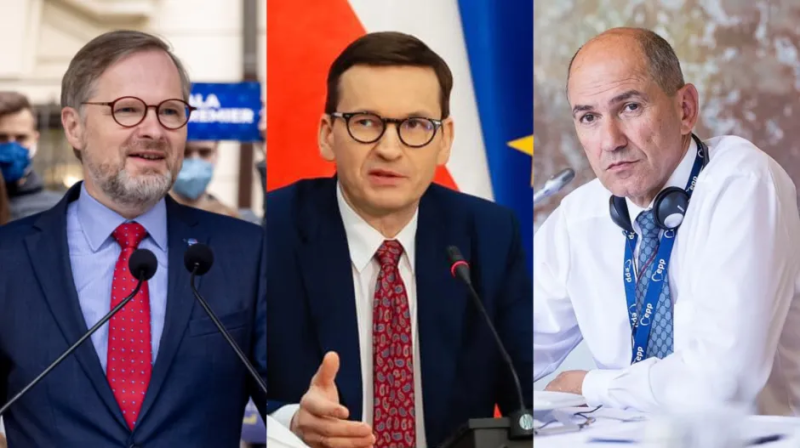 Petr Fiala, Mateusz Morawiecki és Janez Janša